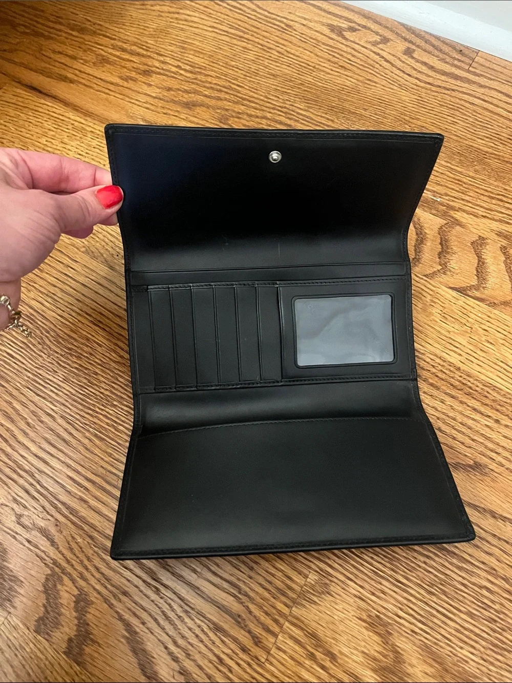 Coach Black Logo Continental Wallet with White Stitching